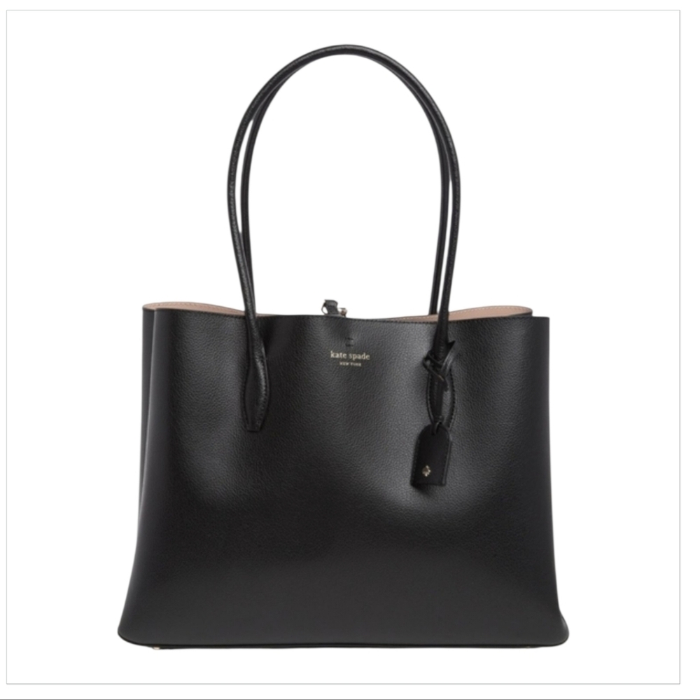 kate spade Black Bag Pebble Leather Double-Handle Tote Large Purse